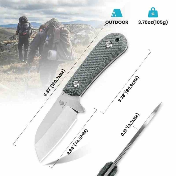 Couteau Kizer Deckhand Stonewash Lame Sheepsfoot Acier D2 Manche Micarta Etui Kydex KI1062A1 - Livraison Gratuite
