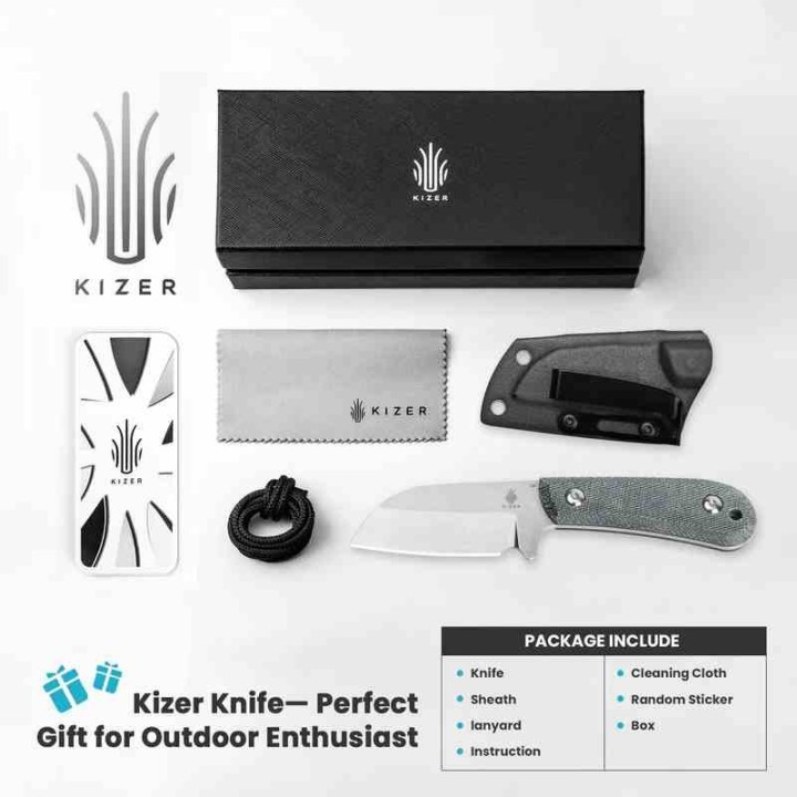 Couteau Kizer Deckhand Stonewash Lame Sheepsfoot Acier D2 Manche Micarta Etui Kydex KI1062A1 - Livraison Gratuite