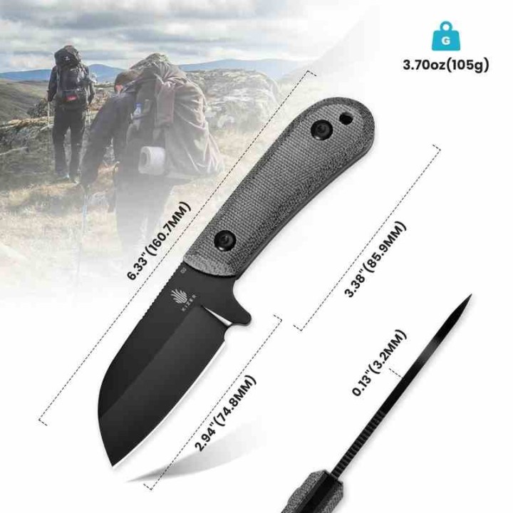 Couteau Kizer Deckhand Blackwash Lame Sheepsfoot Acier D2 Manche Micarta Etui Kydex KI1062A2 - Livraison Gratuite