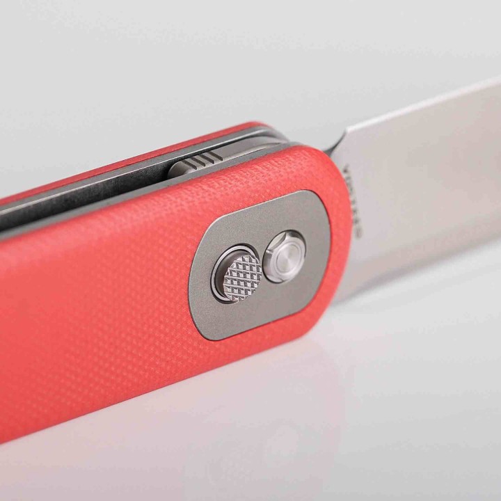 Couteau Vosteed Corgi Trek Red Lame Acier 14C28N Satin Manche Micarta IKBS Trek Lock Clip VOSA0726 - Livraison Gratuite