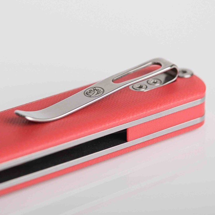 Couteau Vosteed Corgi Trek Red Lame Acier 14C28N Satin Manche Micarta IKBS Trek Lock Clip VOSA0726 - Livraison Gratuite