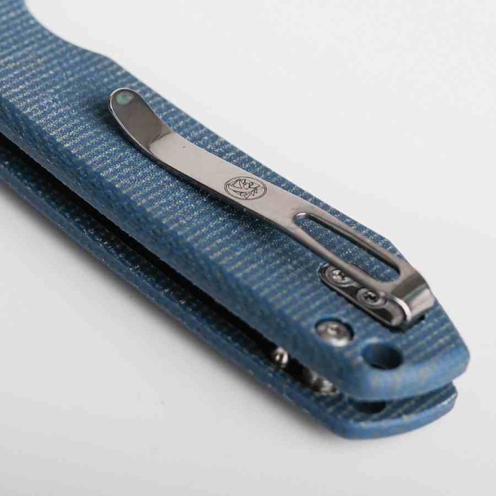 Couteau Vosteed Raccoon Blue Lame Acier Sandvik 14C28N Satin Manche Micarta IKBS Button Lock Clip VOSA2905 - Livraison Gratuite