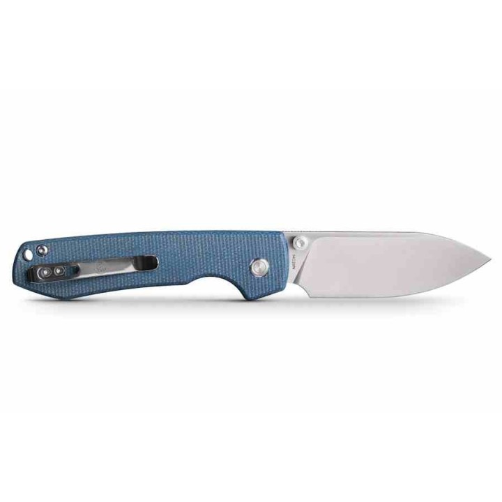 Couteau Vosteed Raccoon Blue Lame Acier Sandvik 14C28N Satin Manche Micarta IKBS Button Lock Clip VOSA2905 - Livraison Gratuite