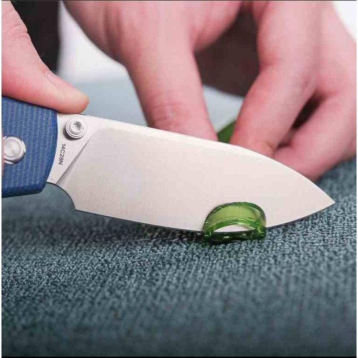 Couteau Vosteed Raccoon Blue Lame Acier Sandvik 14C28N Satin Manche Micarta IKBS Button Lock Clip VOSA2905 - Livraison Gratuite