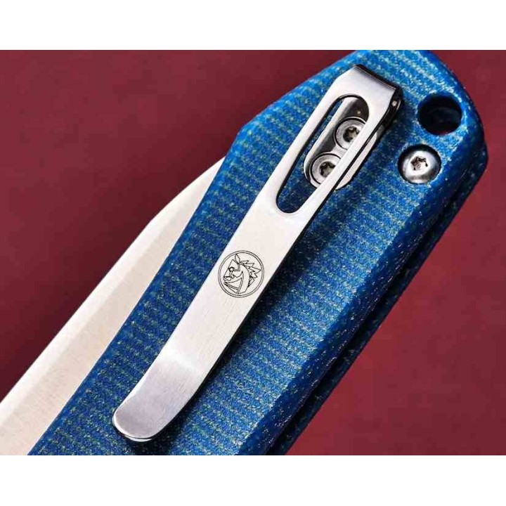 Couteau Vosteed Raccoon Blue Lame Acier Sandvik 14C28N Satin Manche Micarta IKBS Button Lock Clip VOSA2905 - Livraison Gratuite