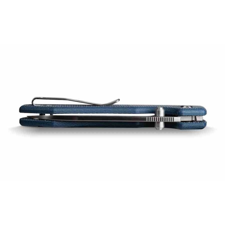 Couteau Vosteed Raccoon Blue Lame Acier Sandvik 14C28N Satin Manche Micarta IKBS Button Lock Clip VOSA2905 - Livraison Gratuite
