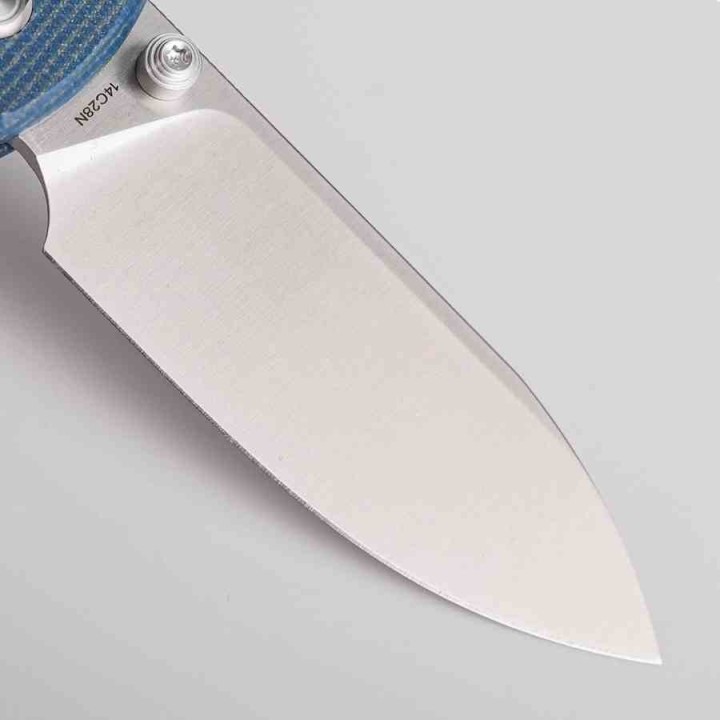 Couteau Vosteed Raccoon Blue Lame Acier Sandvik 14C28N Satin Manche Micarta IKBS Button Lock Clip VOSA2905 - Livraison Gratuite