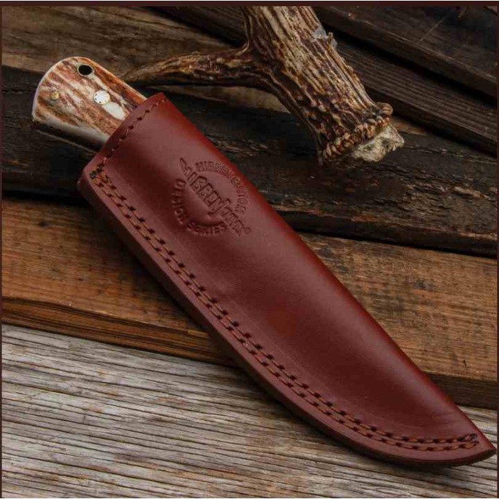 Couteau Gil Hibben Diamondback Stag Manche Bois de Cerf Lame Acier 1.4116 Harpoon Etui CUir GH5100GS - Livraison Gratuite