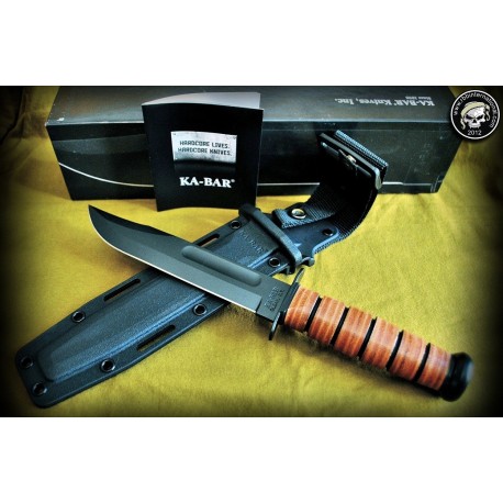 Couteau Ka Bar US Army Fighting Knife Acier Carbone 1095 Manche Cuir Etui Kydex Made In USA KA5020 - Livraison Gratuite