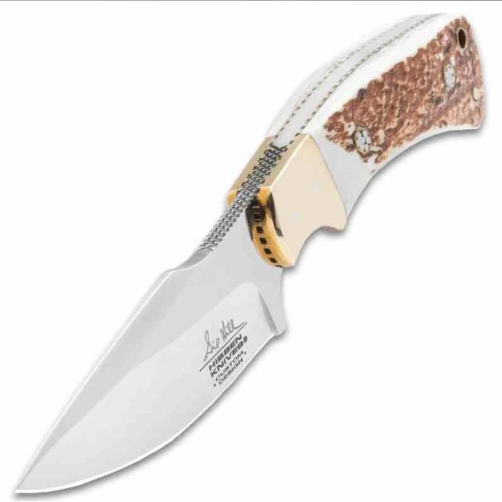 Couteau Gil Hibben Diamondback Stag Manche Bois de Cerf Lame Acier 1.4116 Harpoon Etui CUir GH5100GS - Livraison Gratuite