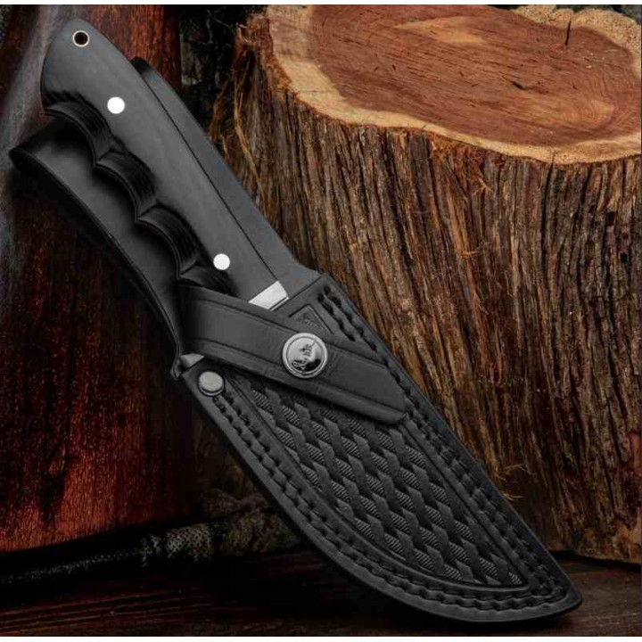 Couteau Gil Hibben Pro Hunter Satin Lame Drop Point Acier 5Cr15 Manche Bois Etui Cuir GH5124 - Livraison Gratuite