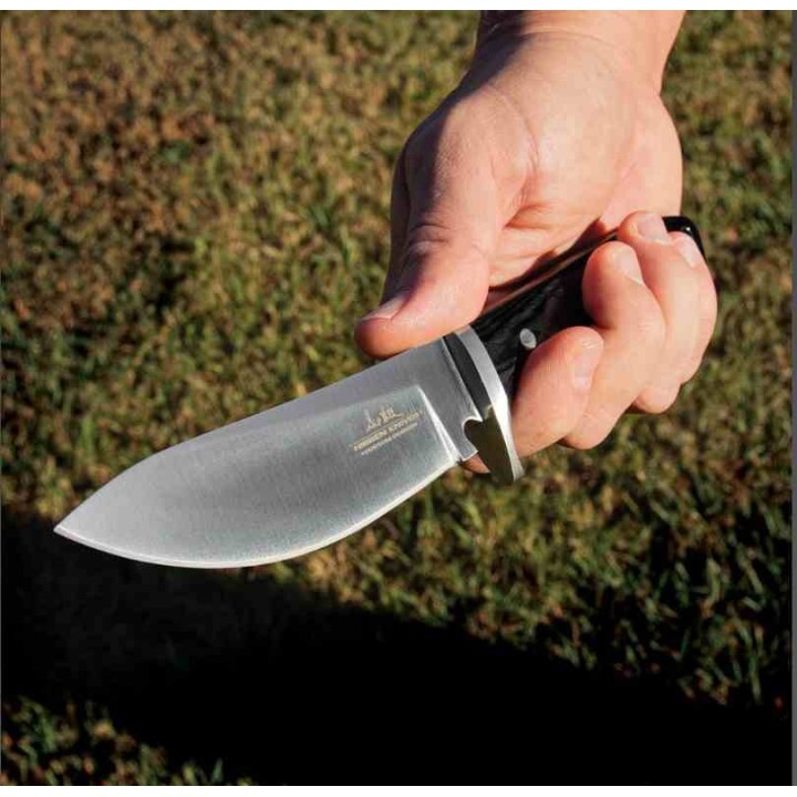 Couteau Gil Hibben Pro Hunter Satin Lame Drop Point Acier 5Cr15 Manche Bois Etui Cuir GH5124 - Livraison Gratuite