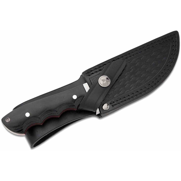 Couteau Gil Hibben Pro Hunter Satin Lame Drop Point Acier 5Cr15 Manche Bois Etui Cuir GH5124 - Livraison Gratuite
