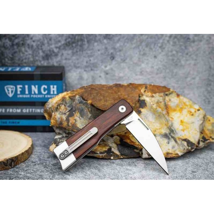 Couteau Finch McCoy Cocobolo Lame Wharncliffe Acier 154CM Manche Bois IKBS Linerlock Clip FKCMC201 - Livraison Gratuite