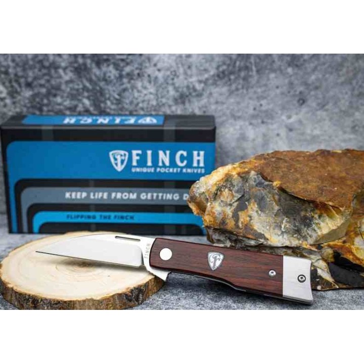 Couteau Finch McCoy Cocobolo Lame Wharncliffe Acier 154CM Manche Bois IKBS Linerlock Clip FKCMC201 - Livraison Gratuite