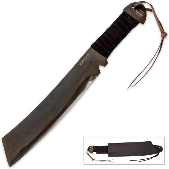 Couteau Rambo IV Gil HIBBEN IV Machette en Acier Carbone 1090 Etui Cuir GH5007 - Livraison Gratuite