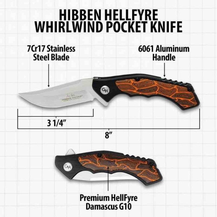 Couteau Gil Hibben HellFyre Whirlwind Lame Acier 7Cr17 Upswept Manche Black/Orange Linerlock CLip GH5132 - Livraison Gratuite