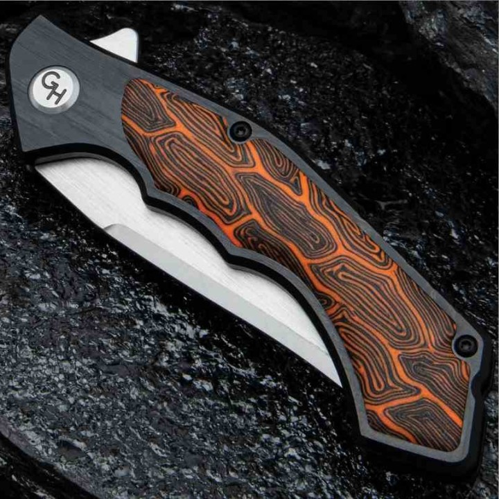 Couteau Gil Hibben HellFyre Whirlwind Lame Acier 7Cr17 Upswept Manche Black/Orange Linerlock CLip GH5132 - Livraison Gratuite