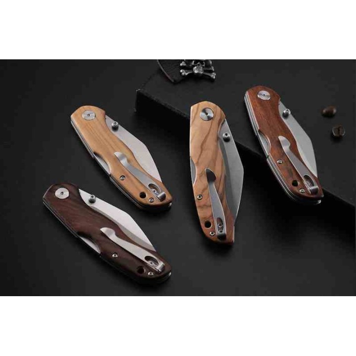Couteau Petrified Fish Skalor Ironwood Manche Bois Lame Acier 154CM Satin IKBS Lockback Clip PFKE12IWOS - Livraison Gratuite