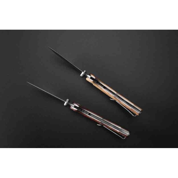 Couteau Petrified Fish Skalor Olivier Manche Bois Lame Acier 154CM Satin IKBS Lockback Clip PFKE12OWOS - Livraison Gratuite