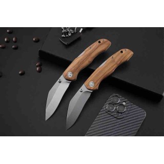 Couteau Petrified Fish Skalor Olivier Manche Bois Lame Acier 154CM Satin IKBS Lockback Clip PFKE12OWOS - Livraison Gratuite