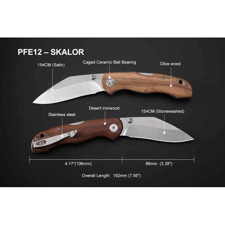 Couteau Petrified Fish Skalor Olivier Manche Bois Lame Acier 154CM Satin IKBS Lockback Clip PFKE12OWOS - Livraison Gratuite