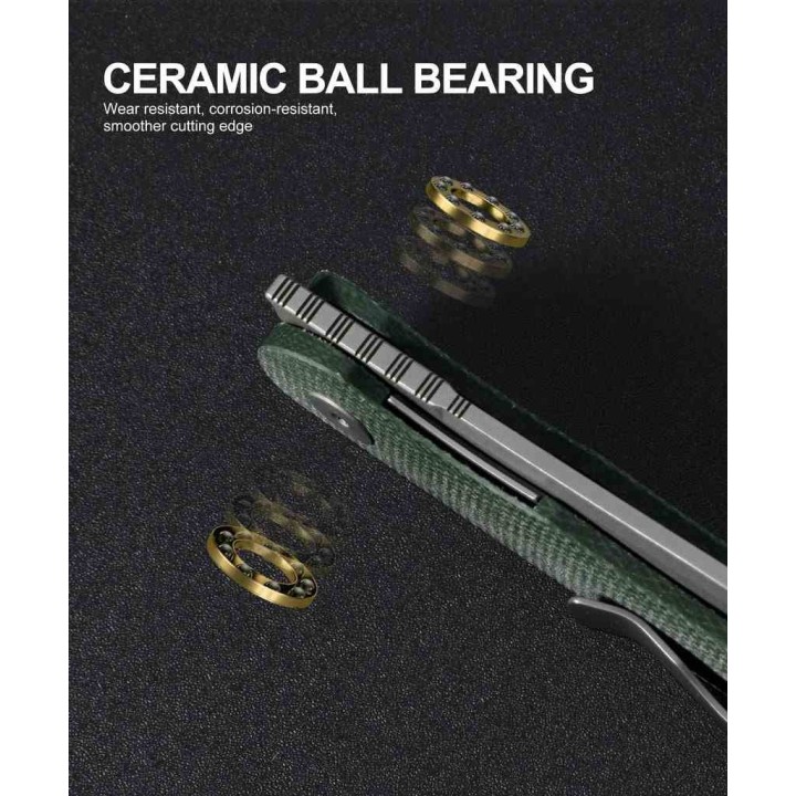 Couteau Petrified Fish ElCamino Green Manche Micarta Lame Acier N690 SW IKBS Liner Lock Clip PFKE16GRMGAW - Livraison Gratuite