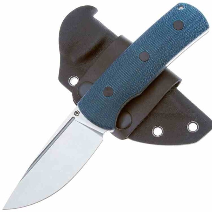 Couteau Petrified Fish Beluga Blue Manche Micarta Lame Satin Acier N690 Etui Kydex Teck Lock PFKP01FBMS - Livraison Gratuite