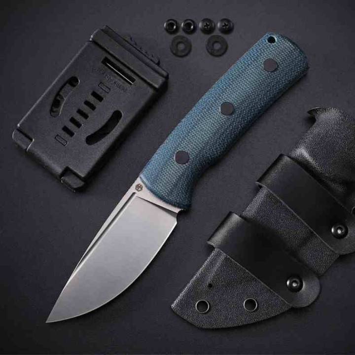 Couteau Petrified Fish Beluga Blue Manche Micarta Lame Satin Acier N690 Etui Kydex Teck Lock PFKP01FBMS - Livraison Gratuite