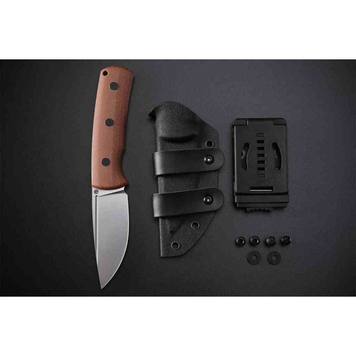 Couteau Petrified Fish Beluga Brown Manche Micarta Lame Acier N690 Etui Kydex Teck Lock PFKP01FBRMS - Livraison Gratuite