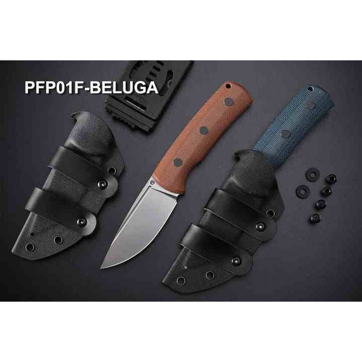 Couteau Petrified Fish Beluga Brown Manche Micarta Lame Acier N690 Etui Kydex Teck Lock PFKP01FBRMS - Livraison Gratuite
