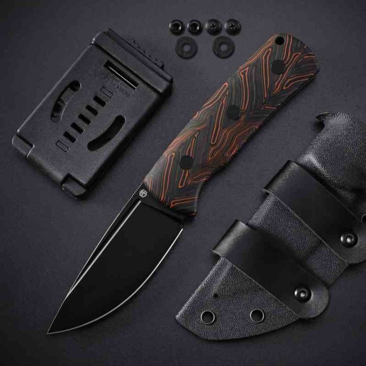Couteau Petrified Fish Beluga Orange/Black Gmascus Lame Acier N690 Etui Kydex Teck Lock PFKP01FODMDW - Livraison Gratuite