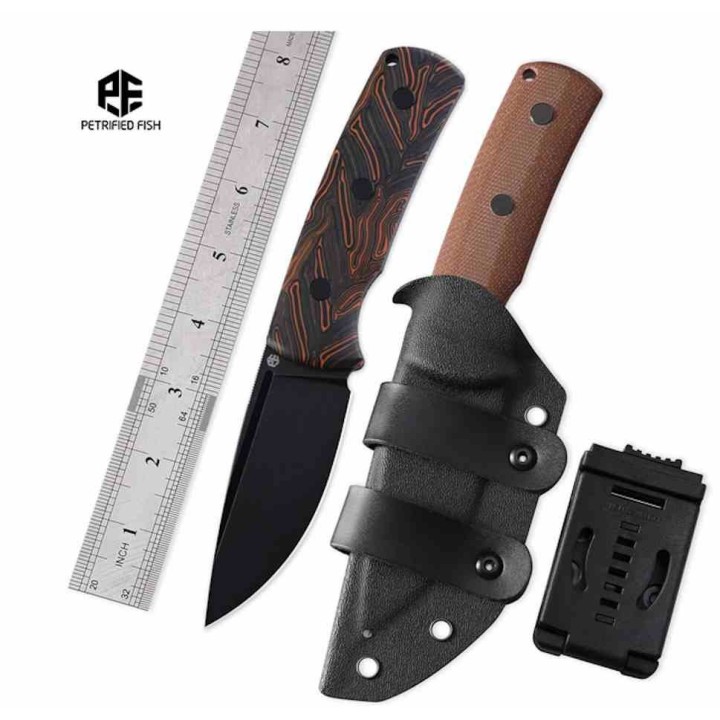 Couteau Petrified Fish Beluga Orange/Black Gmascus Lame Acier N690 Etui Kydex Teck Lock PFKP01FODMDW - Livraison Gratuite