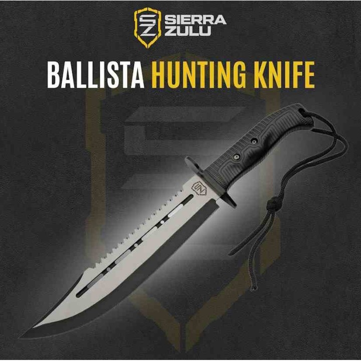 Couteau Sierra Zulu Ballista Lame Clip Point/Sawback 3Cr13 Manche Abs Etui Nylon SZ5603 - Livraison Gratuite