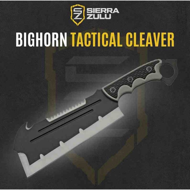 Couteau Couperet Sierra Zulu Bighorn Tactical Cleaver Lame Acier 3cR13 Manche TPR Etui Nylon SZ5607 - Livraison Gratuite