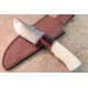 Couteau de Chasse Lame Damas 258 Couches Manche Os & Bois Etui Cuir DM1078 - Livraison Gratuite