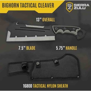 Couteau Couperet Sierra Zulu Bighorn Tactical Cleaver Lame Acier 3cR13 Manche TPR Etui Nylon SZ5607 - Livraison Gratuite