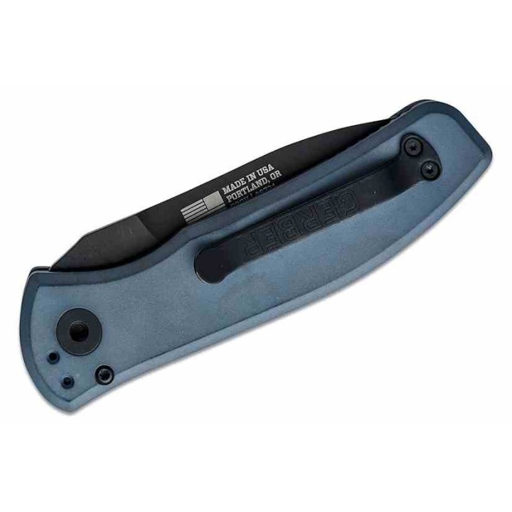 Couteau Automatique Gerber Empower Blue Manche Alu Lame Acier S30V Black Plunge Lock Clip USA G1319 - Livraison Gratuite