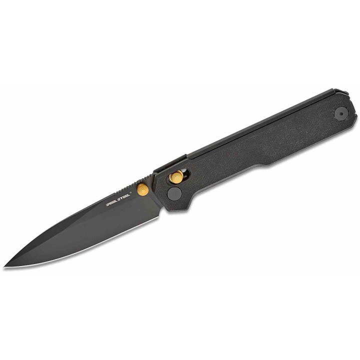 Couteau Real Steel Perix Black/Gold Manche G10 Lame Acier Nitro-V Black Crossbar Lock Clip RS7121BB - Livraison Gratuite