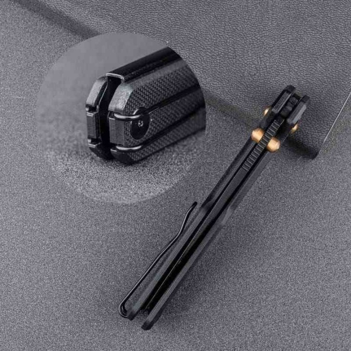 Couteau Real Steel Perix Black/Gold Manche G10 Lame Acier Nitro-V Black Crossbar Lock Clip RS7121BB - Livraison Gratuite