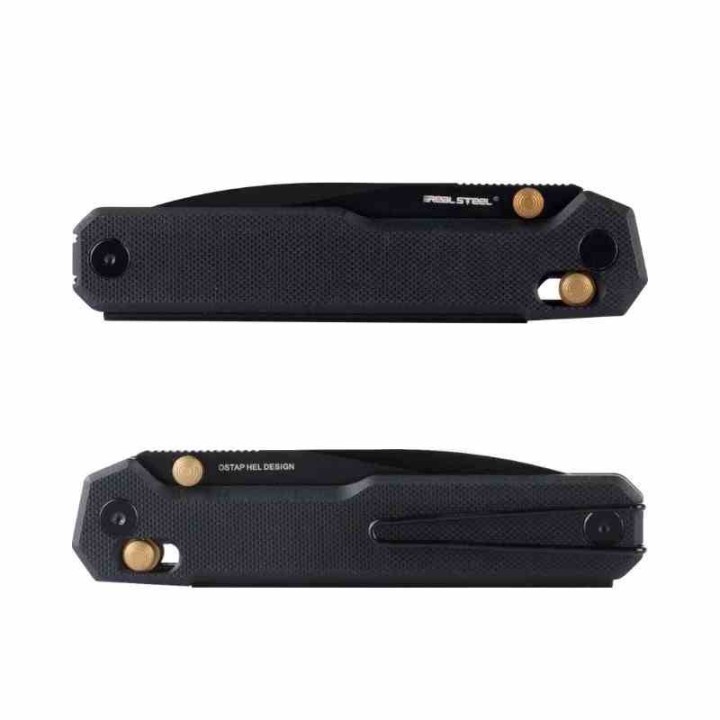Couteau Real Steel Perix Black/Gold Manche G10 Lame Acier Nitro-V Black Crossbar Lock Clip RS7121BB - Livraison Gratuite