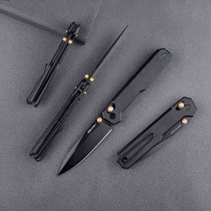 Couteau Real Steel Perix Black/Gold Manche G10 Lame Acier Nitro-V Black Crossbar Lock Clip RS7121BB - Livraison Gratuite