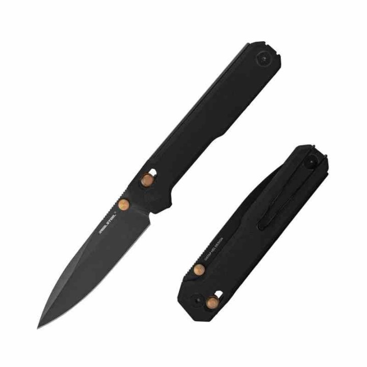 Couteau Real Steel Perix Black/Gold Manche G10 Lame Acier Nitro-V Black Crossbar Lock Clip RS7121BB - Livraison Gratuite