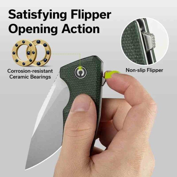 Couteau CIVIVI Regulatron Green Manche Micarta Lame Acier Nitro-V Satin IKBS Linerlock Clip CIVC230062 - Livraison Gratuite