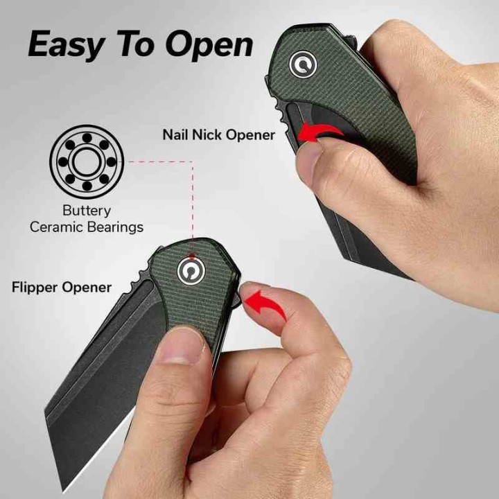 Couteau CIVIVI ExOne Green Manche Micarta Lame Tanto Reverse Nitro-V Blk IKBS Linerlock Clip CIVC230363 - Livraison Gratuite