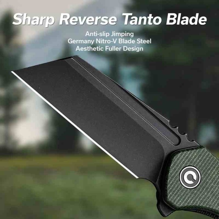 Couteau CIVIVI ExOne Green Manche Micarta Lame Tanto Reverse Nitro-V Blk IKBS Linerlock Clip CIVC230363 - Livraison Gratuite