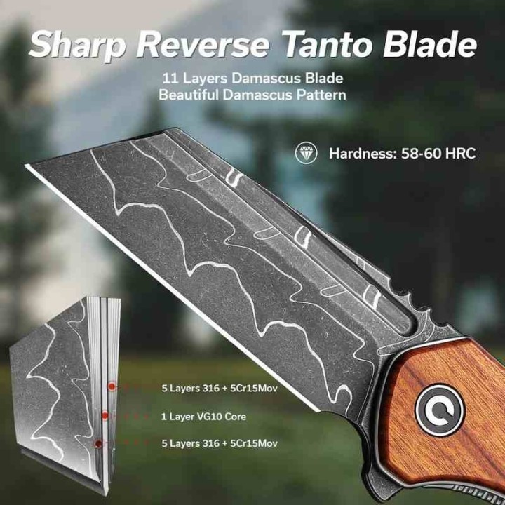 Couteau CIVIVI ExOne Guibourtia Manche Bois Lame Tanto Reverse Damas IKBS Linerlock Clip CIVC23036DS1 - Livraison Gratuite