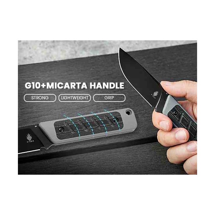 Couteau Kizer Smolt Lame Acier CPM-3V Black Drop Point Manche Gray G10/Micarta Etui Kydex KI1063A1 - Livraison Gratuite