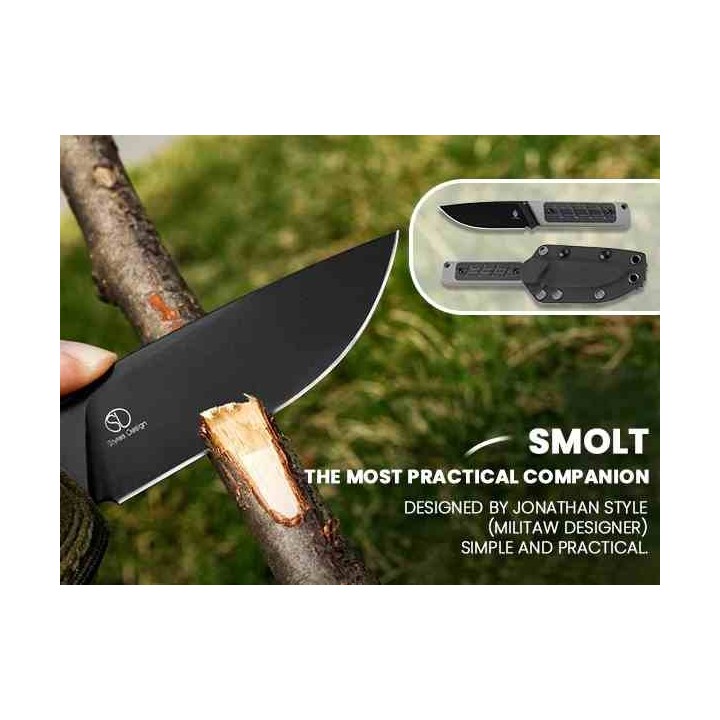 Couteau Kizer Smolt Lame Acier CPM-3V Black Drop Point Manche Gray G10/Micarta Etui Kydex KI1063A1 - Livraison Gratuite
