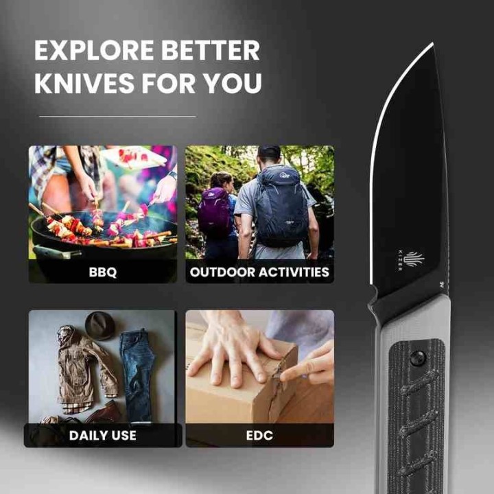 Couteau Kizer Smolt Lame Acier CPM-3V Black Drop Point Manche Gray G10/Micarta Etui Kydex KI1063A1 - Livraison Gratuite